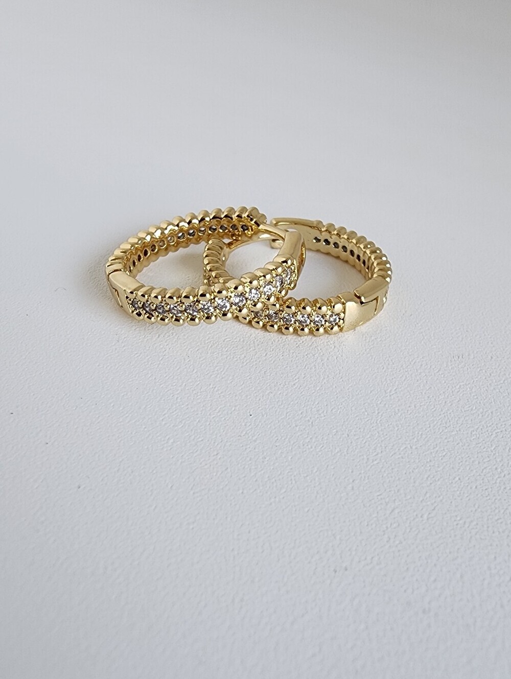 Gold Plated CZ Huggie Hoop Earrings 20mm Pave Crystal Minimalist